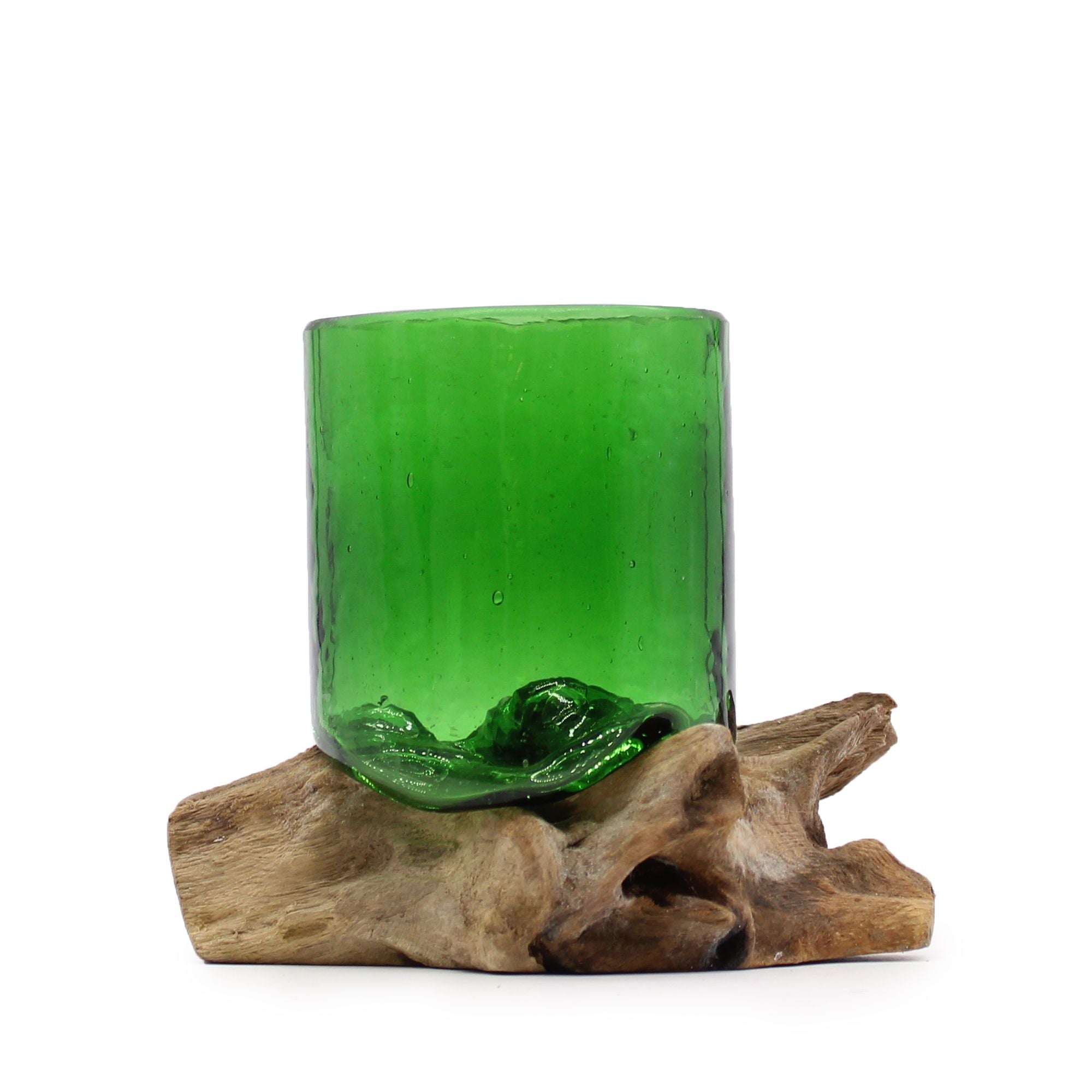 Recycled Beer Bottle Glass on Wood Tumbler, Hand-Blown - Molten Root