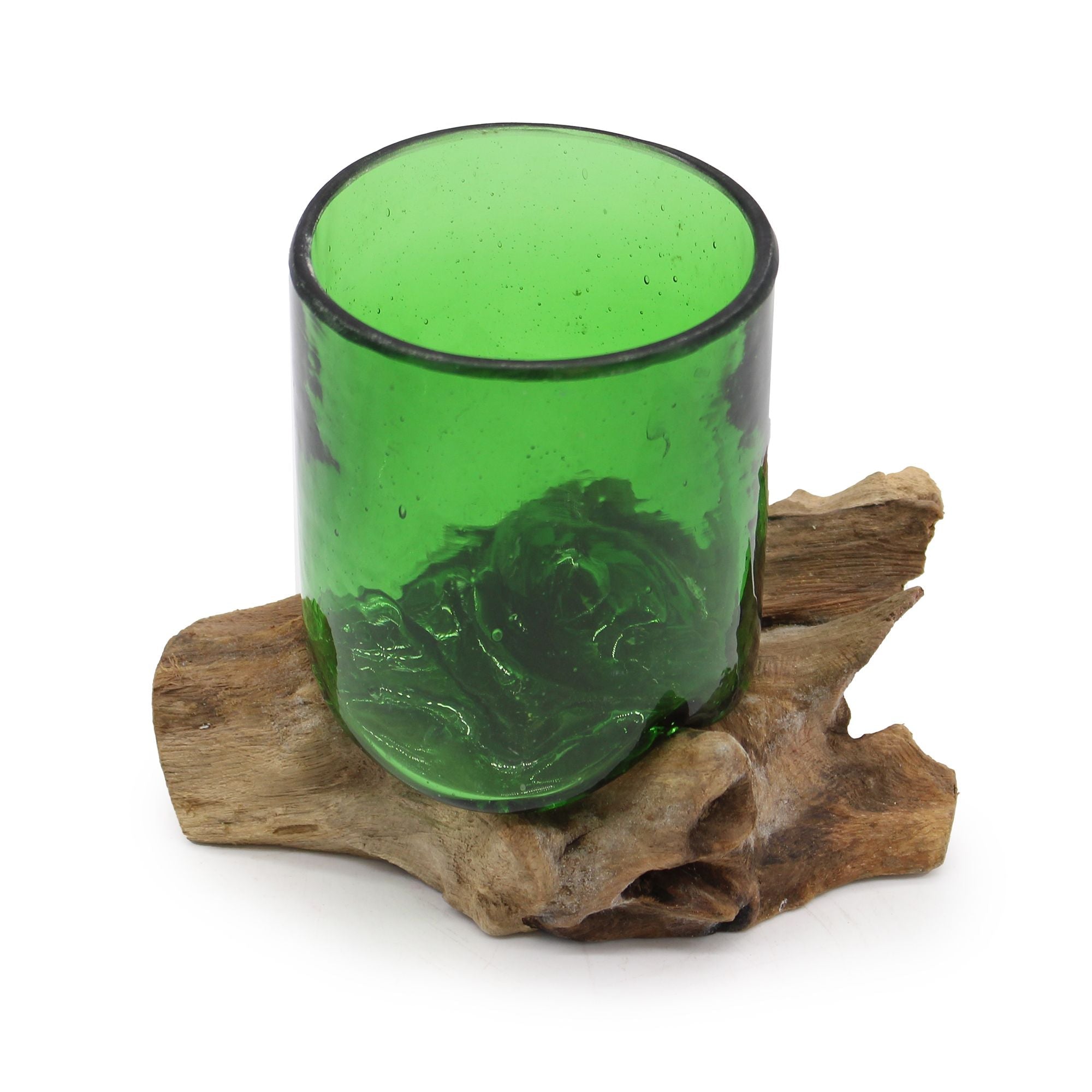 Recycled Beer Bottle Glass on Wood Tumbler, Hand-Blown - Molten Root